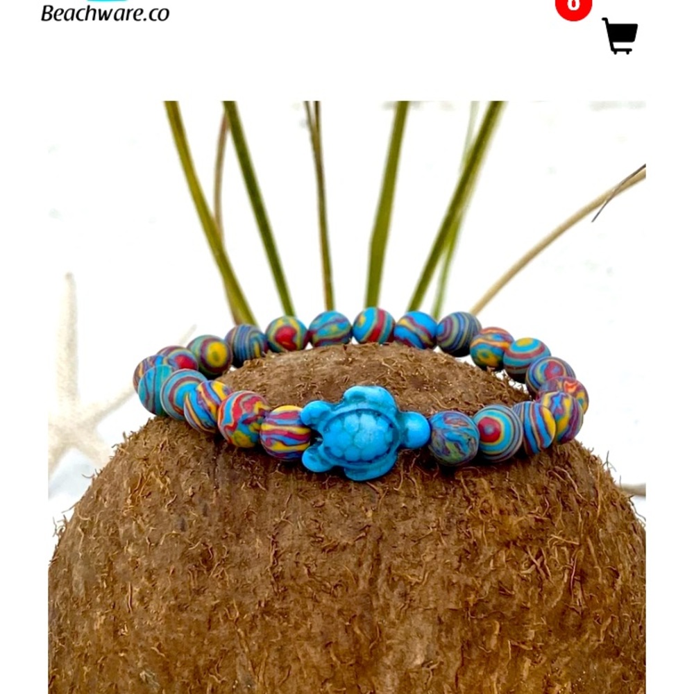 2 LEFT 🏝 SEA TURTLE RAINBOW STRETCH BEAD BRACELET - Picture 5 of 6